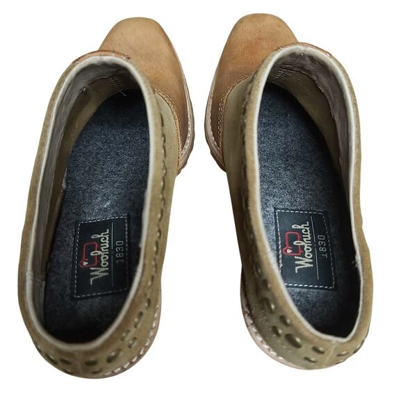 Woolrich Kiva Brown Leather Studded Western Mule Clog Bootie Heels Shoes 6 1/2 - Picture 3 of 6